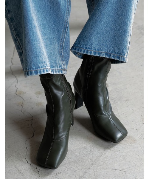 [累計販売数3,000足突破！][大きいサイズ有]フェイクレザースクエアトゥミドルブーツ（ブーツ）｜Re:EDIT（リエディ）