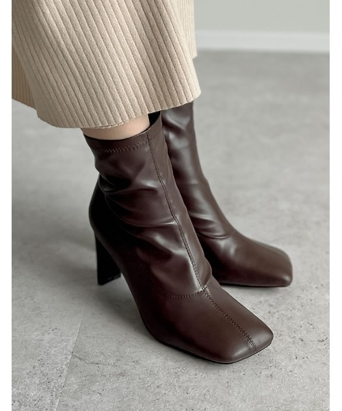 [累計販売数3,000足突破！][大きいサイズ有]フェイクレザースクエアトゥミドルブーツ（ブーツ）｜Re:EDIT（リエディ）