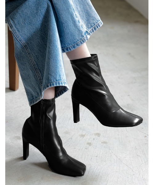 [累計販売数3,000足突破！][大きいサイズ有]フェイクレザースクエアトゥミドルブーツ（ブーツ）｜Re:EDIT（リエディ）