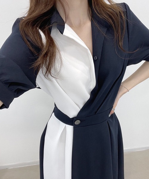 Passion（パッション）の「Vネック　配色ロングワンピース（ワンピース・レディース・ベージュ/ネイビー/ブラック/ベージュ系その他・FREE）」の17枚目の写真