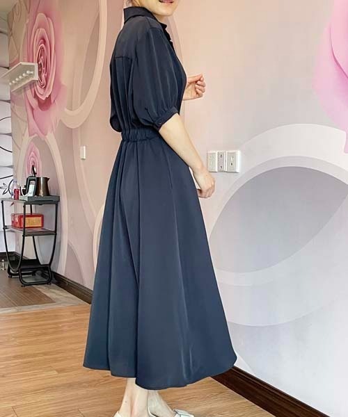 Passion（パッション）の「Vネック　配色ロングワンピース（ワンピース・レディース・ベージュ/ネイビー/ブラック/ベージュ系その他・FREE）」の8枚目の写真