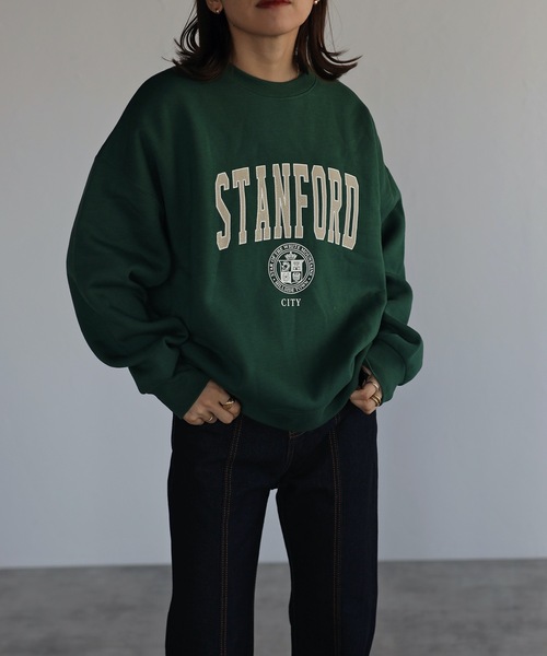 ap retro（アプレトロ）の「【裏起毛】カレッジロゴプリントルーズプルオーバー（スウェット・レディース・オフホワイト/杢グレー/グリーン/ブルー・FREE）」の3枚目の写真