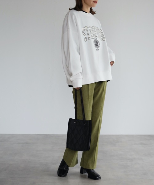 ap retro（アプレトロ）の「【裏起毛】カレッジロゴプリントルーズプルオーバー（スウェット・レディース・オフホワイト/杢グレー/グリーン/ブルー・FREE）」の6枚目の写真