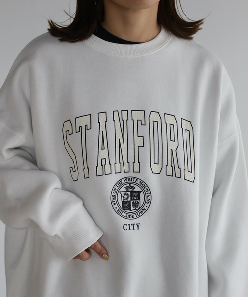 ap retro（アプレトロ）の「【裏起毛】カレッジロゴプリントルーズプルオーバー（スウェット・レディース・オフホワイト/杢グレー/グリーン/ブルー・FREE）」の10枚目の写真