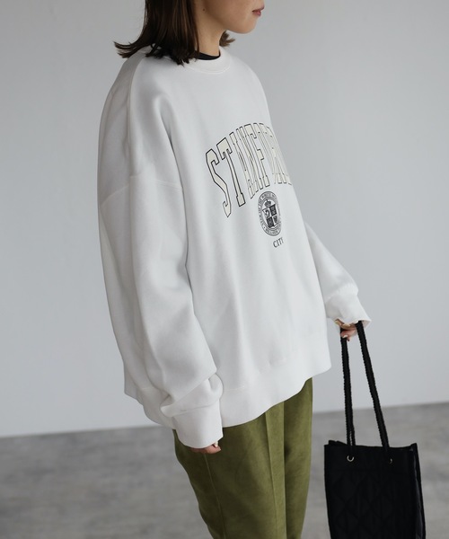 ap retro（アプレトロ）の「【裏起毛】カレッジロゴプリントルーズプルオーバー（スウェット・レディース・オフホワイト/杢グレー/グリーン/ブルー・FREE）」の8枚目の写真