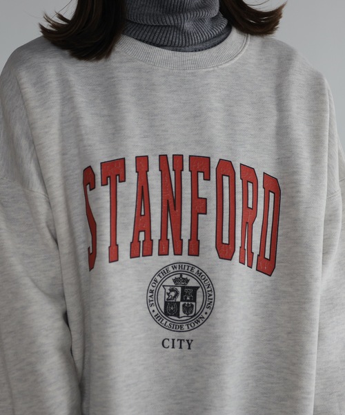 ap retro（アプレトロ）の「【裏起毛】カレッジロゴプリントルーズプルオーバー（スウェット・レディース・オフホワイト/杢グレー/グリーン/ブルー・FREE）」の14枚目の写真