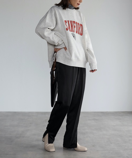 ap retro（アプレトロ）の「【裏起毛】カレッジロゴプリントルーズプルオーバー（スウェット・レディース・オフホワイト/杢グレー/グリーン/ブルー・FREE）」の11枚目の写真