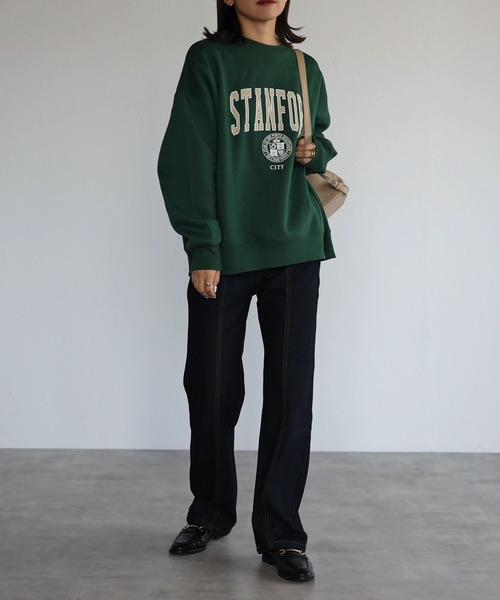 ap retro（アプレトロ）の「【裏起毛】カレッジロゴプリントルーズプルオーバー（スウェット・レディース・オフホワイト/杢グレー/グリーン/ブルー・FREE）」の16枚目の写真