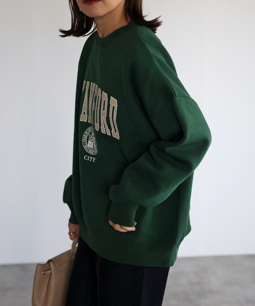 ap retro（アプレトロ）の「【裏起毛】カレッジロゴプリントルーズプルオーバー（スウェット・レディース・オフホワイト/杢グレー/グリーン/ブルー・FREE）」の20枚目の写真