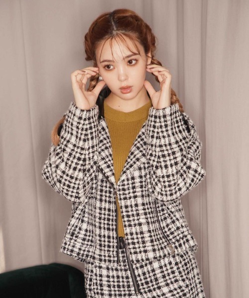 REDYAZEL（レディアゼル）の「ファンシーツイードライダース（ライダースジャケット・レディース・ブラック/ネイビー・SMALL/MEDIUM）」の2枚目の写真