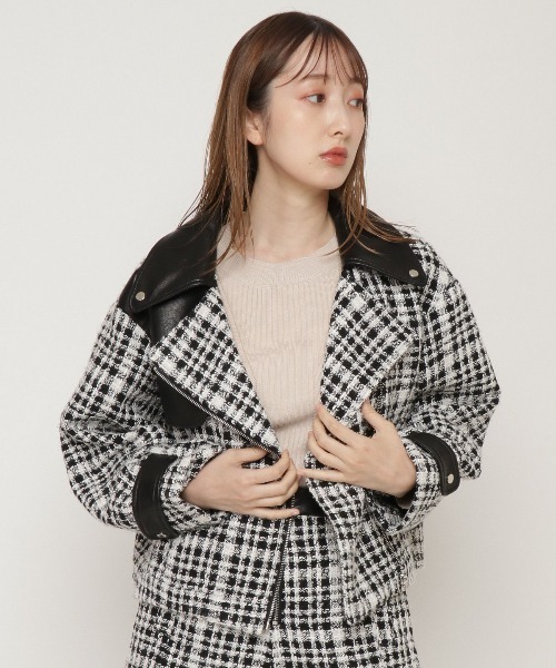 REDYAZEL（レディアゼル）の「ファンシーツイードライダース（ライダースジャケット・レディース・ブラック/ネイビー・SMALL/MEDIUM）」の3枚目の写真