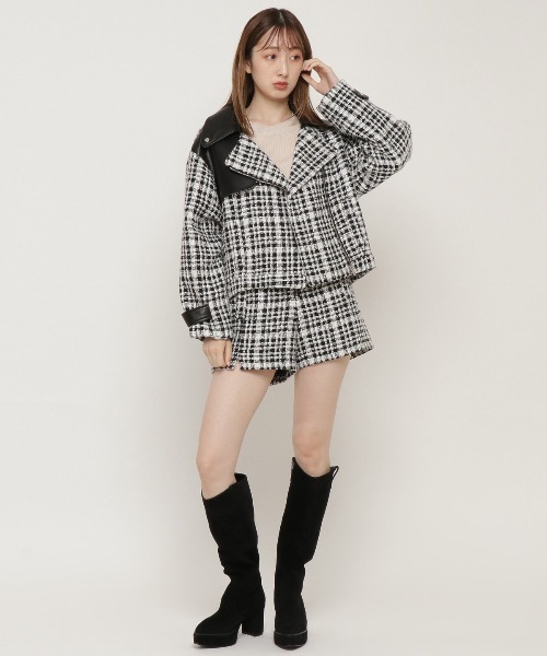 REDYAZEL（レディアゼル）の「ファンシーツイードライダース（ライダースジャケット・レディース・ブラック/ネイビー・SMALL/MEDIUM）」の4枚目の写真