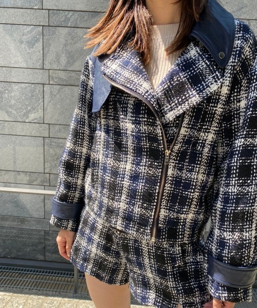 REDYAZEL（レディアゼル）の「ファンシーツイードライダース（ライダースジャケット・レディース・ブラック/ネイビー・SMALL/MEDIUM）」の11枚目の写真