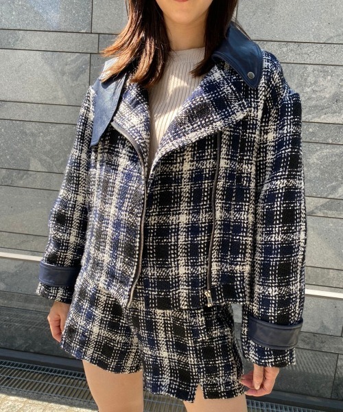 REDYAZEL（レディアゼル）の「ファンシーツイードライダース（ライダースジャケット・レディース・ブラック/ネイビー・SMALL/MEDIUM）」の14枚目の写真
