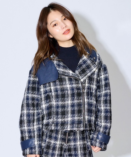 REDYAZEL（レディアゼル）の「ファンシーツイードライダース（ライダースジャケット・レディース・ブラック/ネイビー・SMALL/MEDIUM）」の16枚目の写真