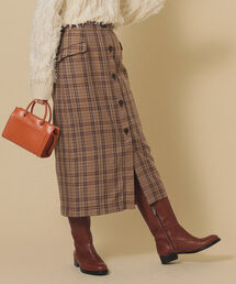 Ray BEAMS | Ray BEAMS / チェック フロントボタン タイト スカート(スカート)