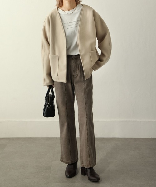 Chillfar（チルファー）の「ウールテックショートコート / ノーカラージャケット（ノーカラージャケット・レディース・ブラック/オリーブ/アイボリー/ブラウン系・FREE）」の15枚目の写真