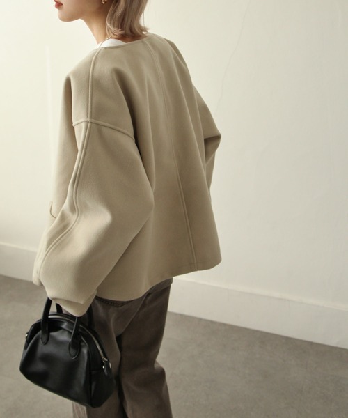 Chillfar（チルファー）の「ウールテックショートコート / ノーカラージャケット（ノーカラージャケット・レディース・ブラック/オリーブ/アイボリー/ブラウン系・FREE）」の17枚目の写真