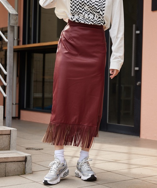【vintage】 フリンジレザー 巻きスカート vintage】 フリンジレザー 巻きスカート
