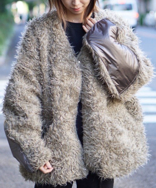 SUNNY  SPORTS（サニースポーツ）の「SUNNY SPORTS/サニースポーツ CURLY FLEECE BIGGEST CARDIGAN（ノーカラージャケット・メンズ・ブラック/ブラウン/ベージュ・SMALL/LARGE/MEDIUM）」の3枚目の写真