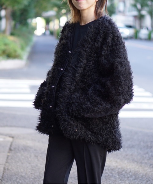 SUNNY  SPORTS（サニースポーツ）の「SUNNY SPORTS/サニースポーツ CURLY FLEECE BIGGEST CARDIGAN（ノーカラージャケット・メンズ・ブラック/ブラウン/ベージュ・SMALL/LARGE/MEDIUM）」の8枚目の写真