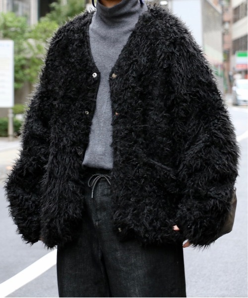 SUNNY  SPORTS（サニースポーツ）の「SUNNY SPORTS/サニースポーツ CURLY FLEECE BIGGEST CARDIGAN（ノーカラージャケット・メンズ・ブラック/ブラウン/ベージュ・SMALL/LARGE/MEDIUM）」の11枚目の写真