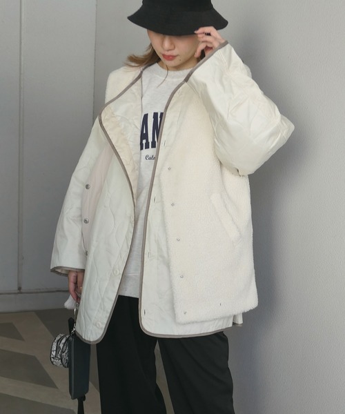 CORNERS（コーナーズ）の「ボア×キルティングリバーシブルベスト（ダウンベスト・レディース・アイボリー/ブラウン/モカ/グレイッシュベージュ/ライトベージュ・M）」の15枚目の写真