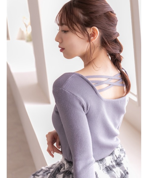 fifth（フィフス）の「バッククロスリブニット（ニット/セーター・レディース・ホワイト/ブルー・MEDIUM）」の2枚目の写真