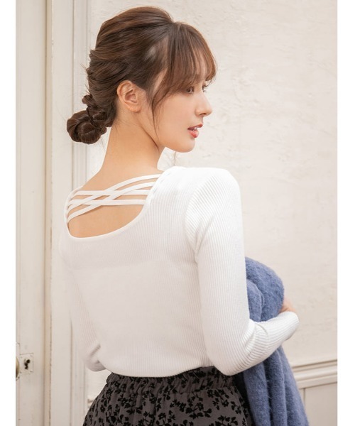 fifth（フィフス）の「バッククロスリブニット（ニット/セーター・レディース・ホワイト/ブルー・MEDIUM）」の12枚目の写真