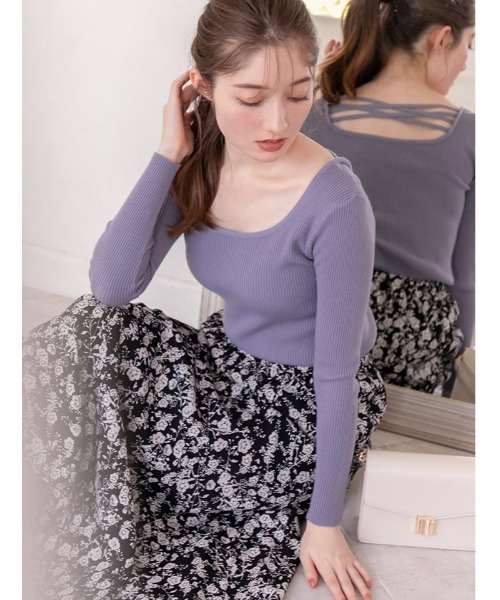 fifth（フィフス）の「バッククロスリブニット（ニット/セーター・レディース・ホワイト/ブルー・MEDIUM）」の13枚目の写真