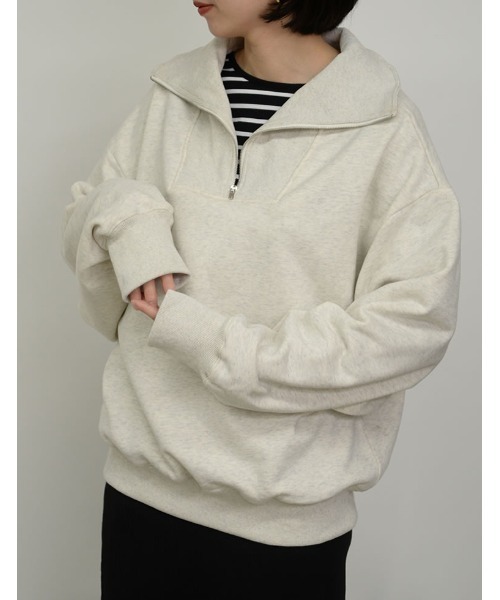 Re:EDIT（リエディ）の「裏起毛ハーフZIPルーズスウェット（スウェット・レディース・ブラック/グレー/モカ/オートミール・MEDIUM/LARGE）」の4枚目の写真