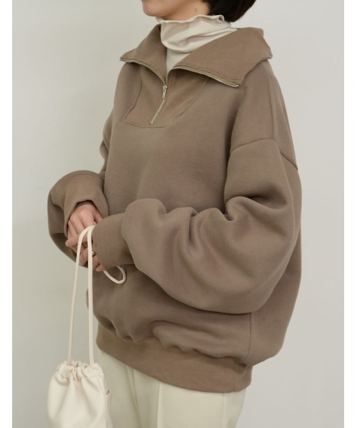 Re:EDIT（リエディ）の「裏起毛ハーフZIPルーズスウェット（スウェット・レディース・ブラック/グレー/モカ/オートミール・MEDIUM/LARGE）」の3枚目の写真