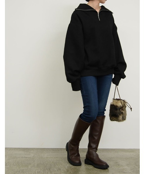 Re:EDIT（リエディ）の「裏起毛ハーフZIPルーズスウェット（スウェット・レディース・ブラック/グレー/モカ/オートミール・MEDIUM/LARGE）」の19枚目の写真