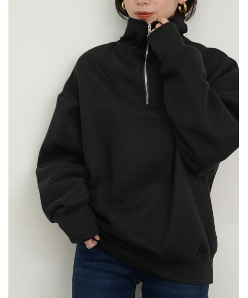Re:EDIT（リエディ）の「裏起毛ハーフZIPルーズスウェット（スウェット・レディース・ブラック/グレー/モカ/オートミール・MEDIUM/LARGE）」の20枚目の写真