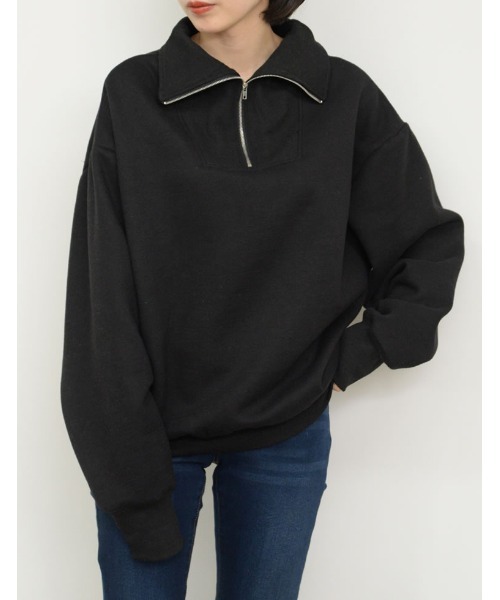 Re:EDIT（リエディ）の「裏起毛ハーフZIPルーズスウェット（スウェット・レディース・ブラック/グレー/モカ/オートミール・MEDIUM/LARGE）」の15枚目の写真