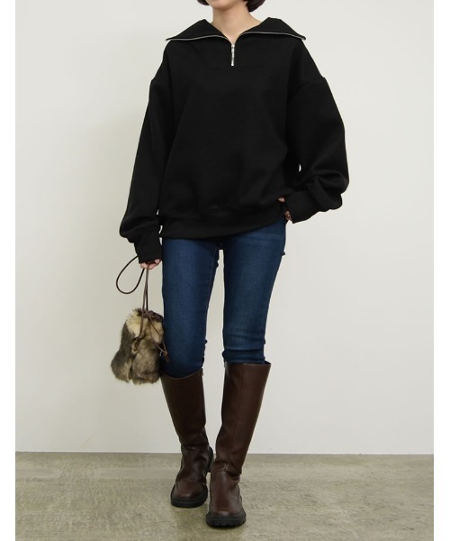 Re:EDIT（リエディ）の「裏起毛ハーフZIPルーズスウェット（スウェット・レディース・ブラック/グレー/モカ/オートミール・MEDIUM/LARGE）」の17枚目の写真