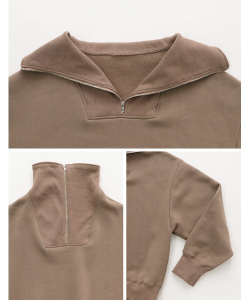 Re:EDIT（リエディ）の「裏起毛ハーフZIPルーズスウェット（スウェット・レディース・ブラック/グレー/モカ/オートミール・MEDIUM/LARGE）」の8枚目の写真