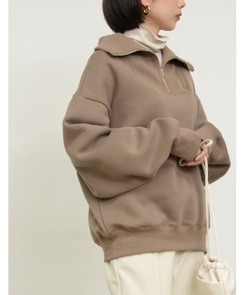 Re:EDIT（リエディ）の「裏起毛ハーフZIPルーズスウェット（スウェット・レディース・ブラック/グレー/モカ/オートミール・MEDIUM/LARGE）」の5枚目の写真