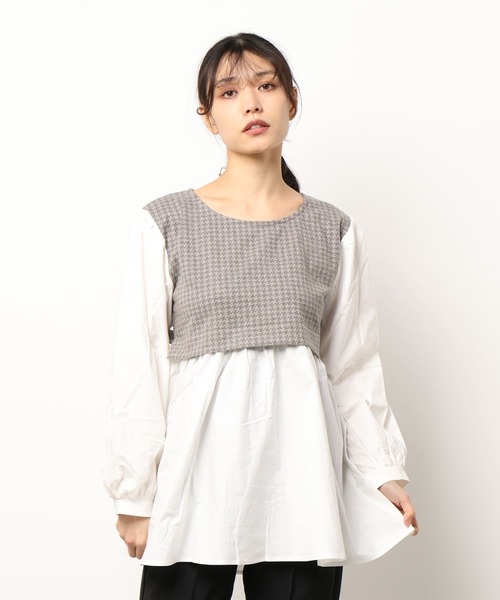 LBC(エルビーシー)の「ジャカードドッキングブラウス(シャツ/ブラウス・レディース・ネイビー/ブラック/グレー・M)」の1枚目の写真