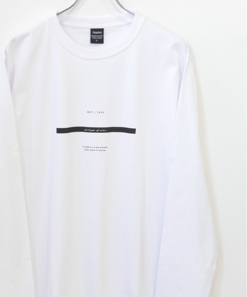 TRAP/U (トラップユー)の「フロント メッセージプリント コットン 天竺 ロングTシャツ(Tシャツ/カットソー・メンズ・グリーン系その他/ブラック/ホワイト・L/M)」の1枚目の写真