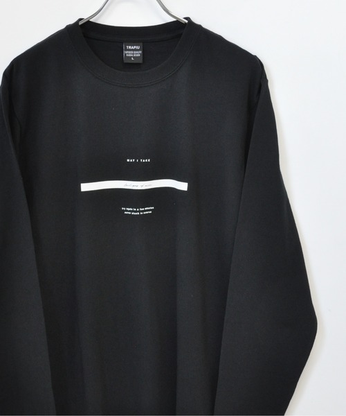 TRAP/U (トラップユー)の「フロント メッセージプリント コットン 天竺 ロングTシャツ(Tシャツ/カットソー・メンズ・グリーン系その他/ブラック/ホワイト・L/M)」の2枚目の写真
