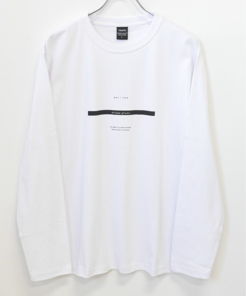 TRAP/U (トラップユー)の「フロント メッセージプリント コットン 天竺 ロングTシャツ(Tシャツ/カットソー・メンズ・グリーン系その他/ブラック/ホワイト・L/M)」の4枚目の写真