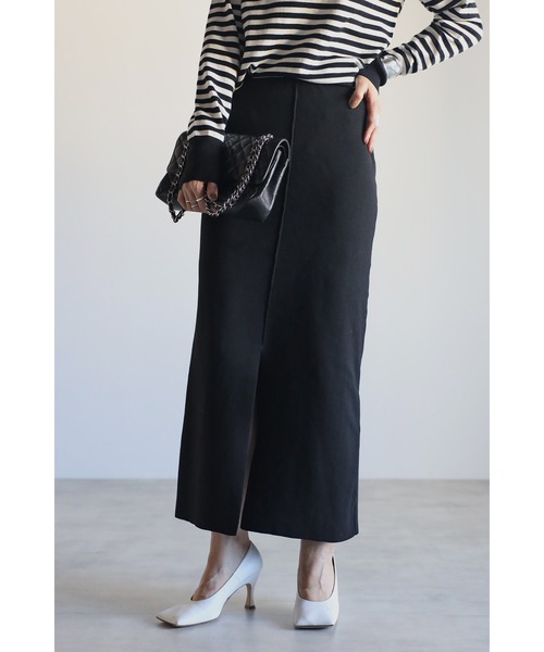 Bonjour Sagan（ボンジュールサガン）の「カラーニットIラインスカート（スカート・レディース・ブラック/レッド/グリーン・FREE）」の2枚目の写真