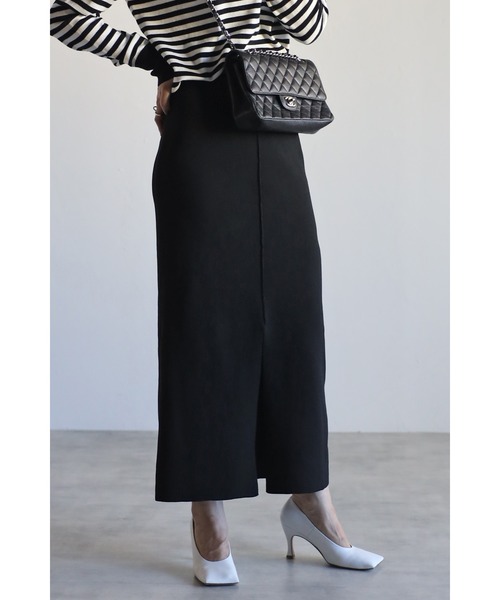 Bonjour Sagan（ボンジュールサガン）の「カラーニットIラインスカート（スカート・レディース・ブラック/レッド/グリーン・FREE）」の6枚目の写真