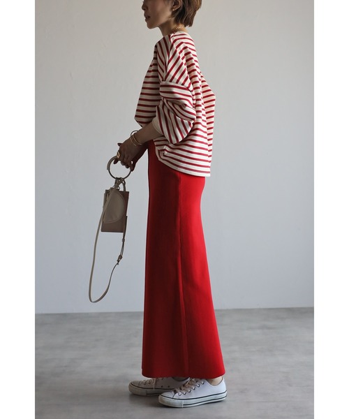 Bonjour Sagan（ボンジュールサガン）の「カラーニットIラインスカート（スカート・レディース・ブラック/レッド/グリーン・FREE）」の12枚目の写真