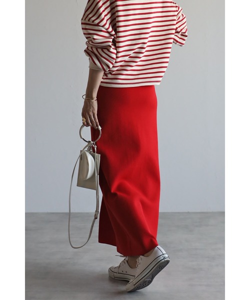 Bonjour Sagan（ボンジュールサガン）の「カラーニットIラインスカート（スカート・レディース・ブラック/レッド/グリーン・FREE）」の11枚目の写真