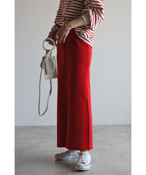 Bonjour Sagan（ボンジュールサガン）の「カラーニットIラインスカート（スカート・レディース・ブラック/レッド/グリーン・FREE）」の5枚目の写真