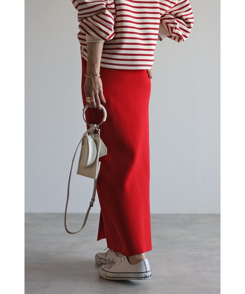 Bonjour Sagan（ボンジュールサガン）の「カラーニットIラインスカート（スカート・レディース・ブラック/レッド/グリーン・FREE）」の7枚目の写真