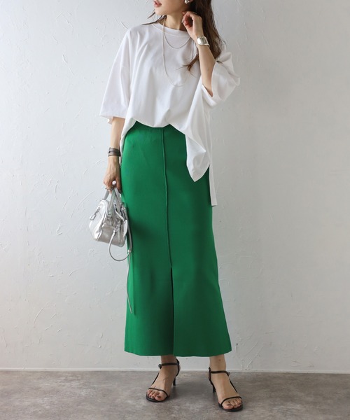 Bonjour Sagan（ボンジュールサガン）の「カラーニットIラインスカート（スカート・レディース・ブラック/レッド/グリーン・FREE）」の19枚目の写真