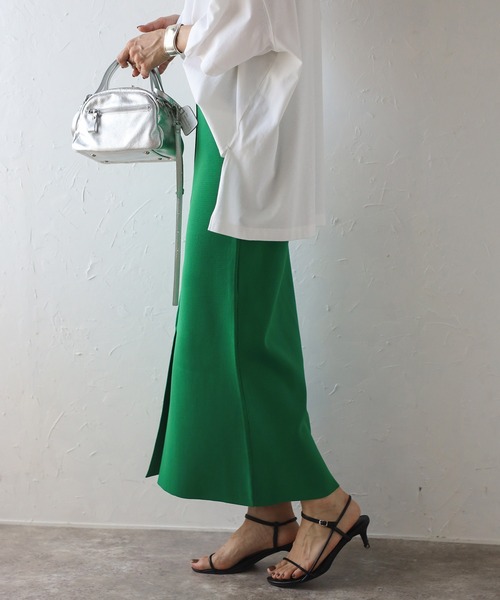 Bonjour Sagan（ボンジュールサガン）の「カラーニットIラインスカート（スカート・レディース・ブラック/レッド/グリーン・FREE）」の20枚目の写真